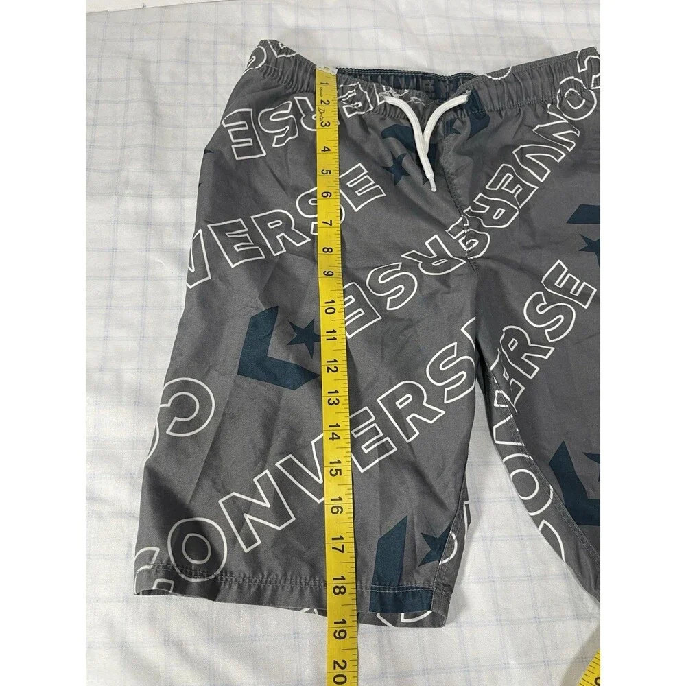 Converse Boys Swim Trunks Size Large L 12-13 Gray Blue Logo Board Shorts Mesh